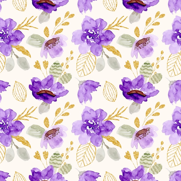 Patrón transparente acuarela floral oro púrpura