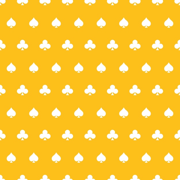 Patrón transparente amarillo con corazones y clubes de símbolos de naipes blancos