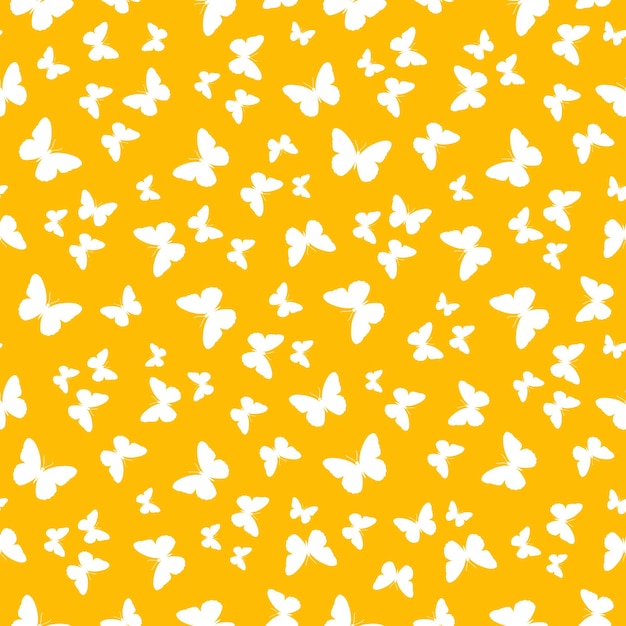 Vector patrón transparente amarillo con pequeñas mariposas blancas