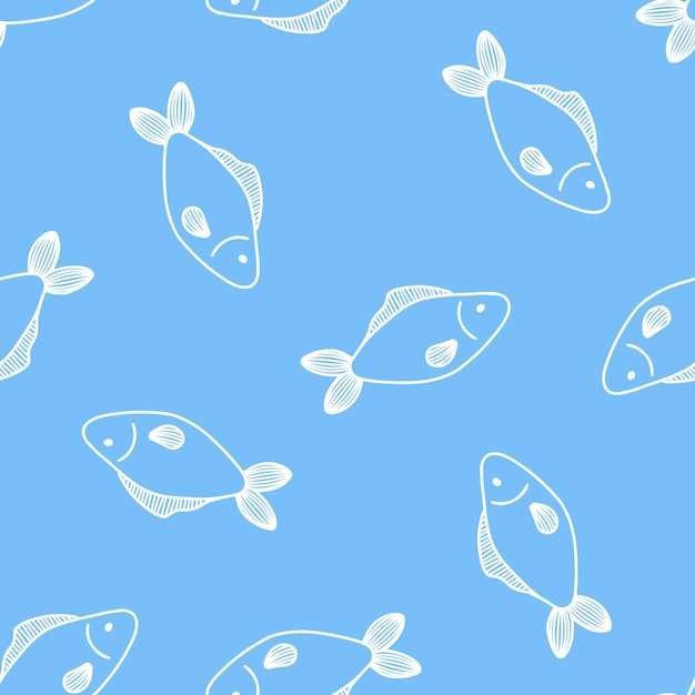 Patrón transparente azul con pescado blanco