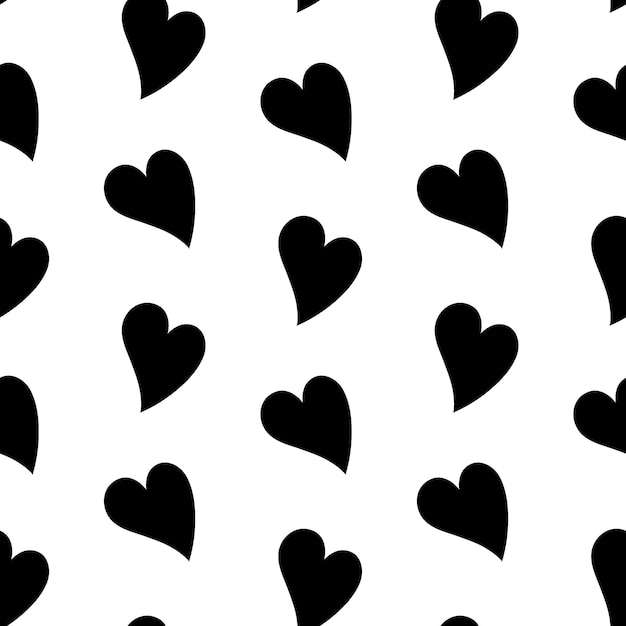 Vector patrón transparente blanco y negro con forma de corazón dibujado a mano