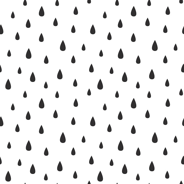 Patrón transparente en blanco y negro con gotas de lluvia dibujadas a mano. Diseño para scrapbooking, tarjeta, envoltura.