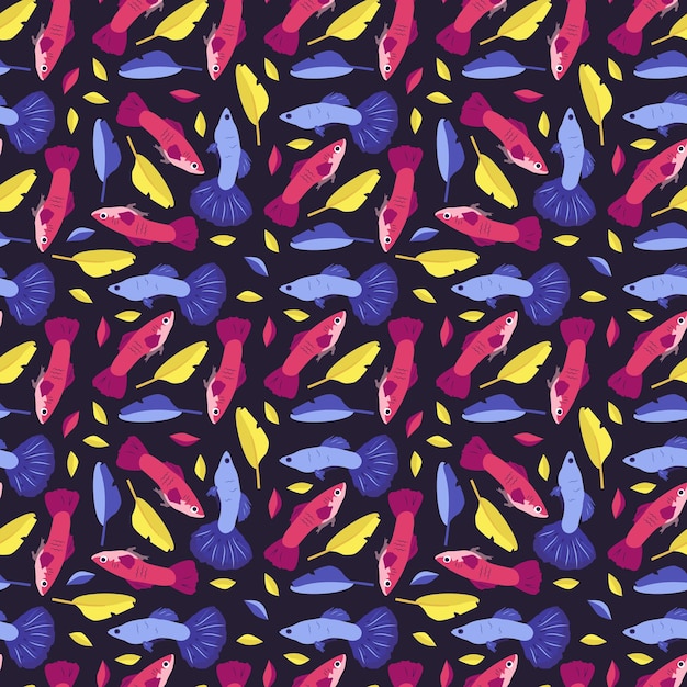 Patrón transparente brillante con fantásticos peces y plantas Impresión mágica de ensueño para papel de regalo de fiesta textil y diseño Ilustración plana vectorial