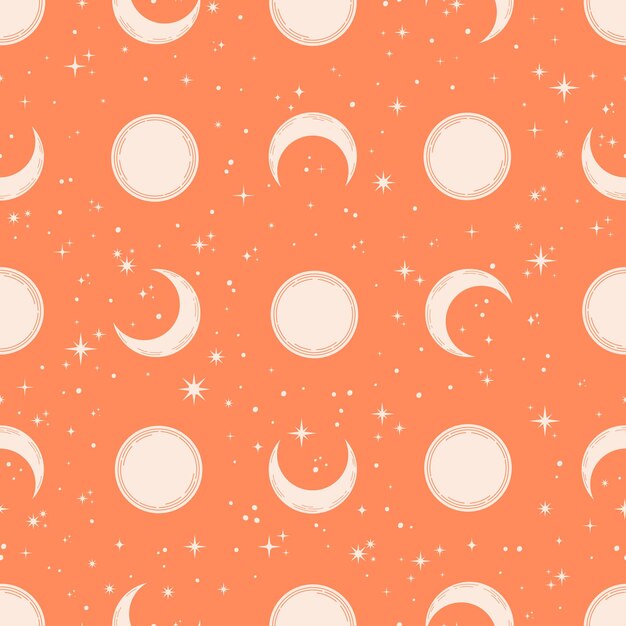 Patrón transparente celestial naranja con luna rosa.