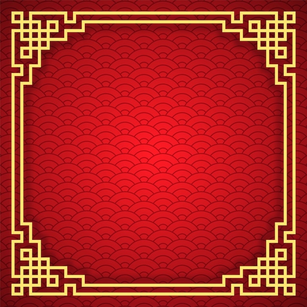 Vector patrón transparente chino con marco dorado. adorno tradicional de nubes chinas rojas y doradas