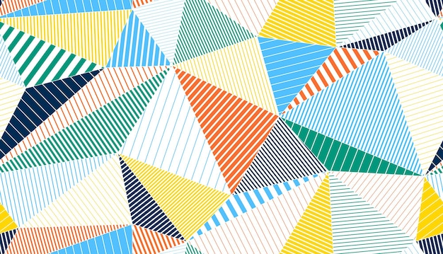 Patrón transparente de color lineal poligonal, fondo de papel tapiz interminable rayado poli baja colorido gráfico.