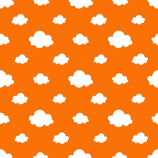 Vector patrón transparente de color naranja con nubes blancas.