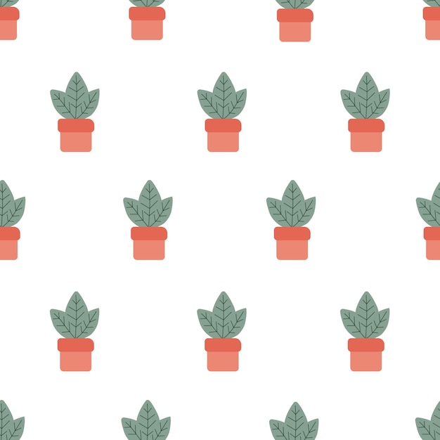 patrón transparente de colores con hermosas plantas de interior. Ilustración de vector de dibujos animados plana.