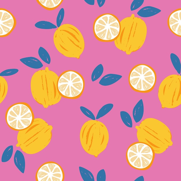 Patrón transparente colorido dibujado a mano de limones Ilustración vectorial Diseño para tela de moda textil papel tapiz cubierta web envoltura y todas las impresiones en rosaxAxA