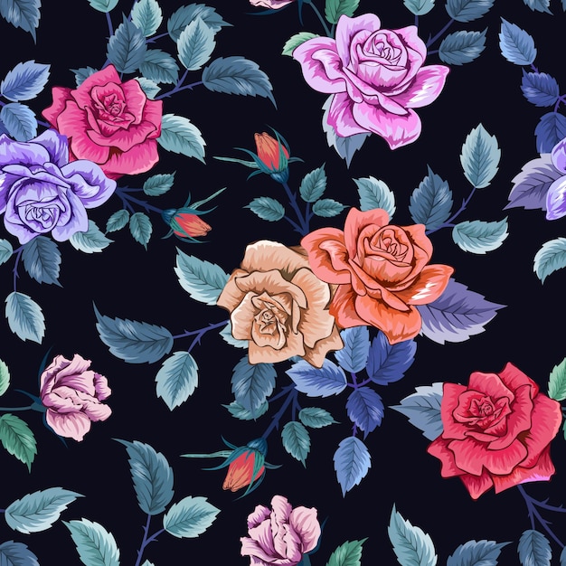 Patrón transparente colorido elegante con ilustración de diseño floral botánico