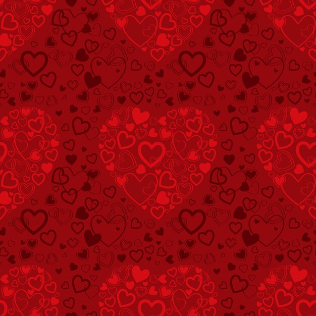 Vector patrón transparente de día de san valentín rojo con corazones