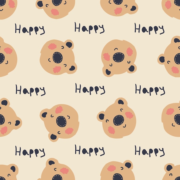 Patrón transparente dibujado a mano con caras de osos felices Perfecto para álbumes de recortes, póster, textiles e impresiones Ilustración de vector de estilo de dibujos animados para decoración y diseño