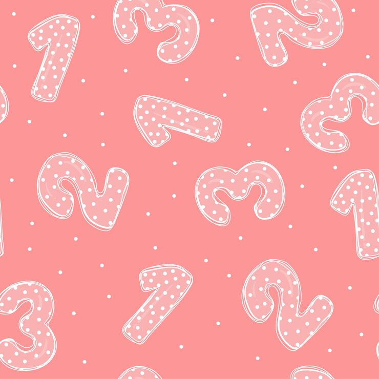Vector patrón transparente dibujado a mano con números sobre un fondo rosa