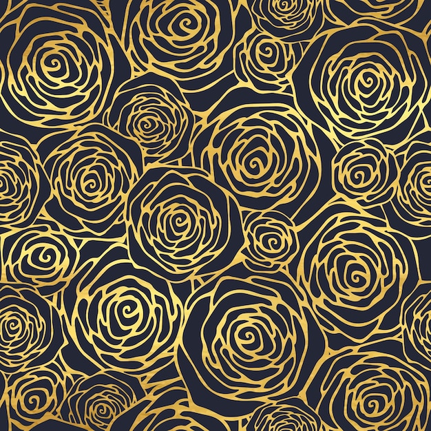 Patrón transparente dorado abstracto con rosas Olas líneas rizadas espiral ornamento floral