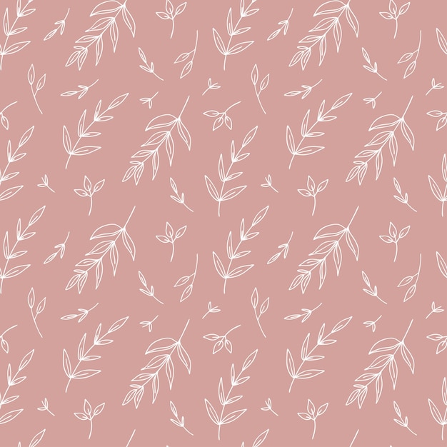 Patrón transparente escandinavo con hoja Fondo rosa simple con hojas de línea Minimalista