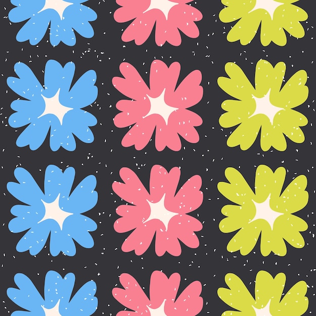Patrón transparente de flor simple sobre fondo negro Ilustración de vector de diseño floral