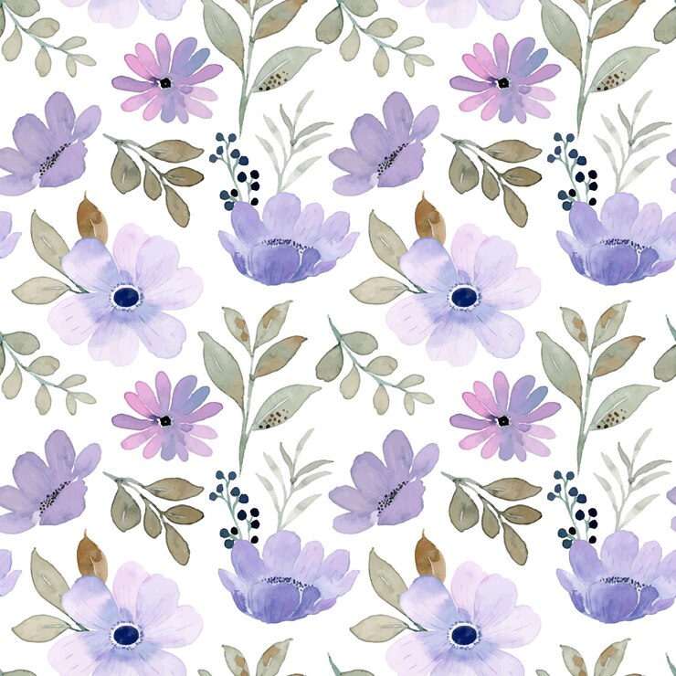Vector patrón transparente floral acuarela púrpura