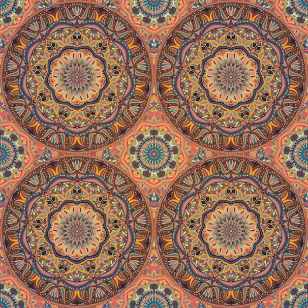 Patrón transparente floral adornado con elementos vintage mandala.