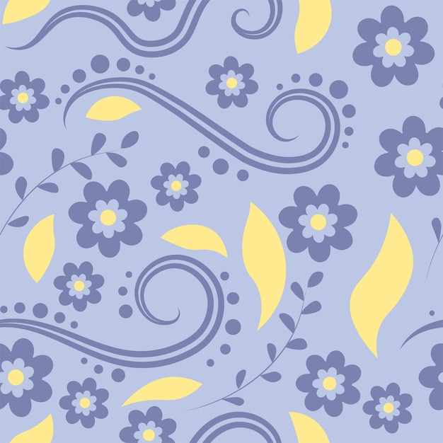 Patrón transparente floral azul y amarillo