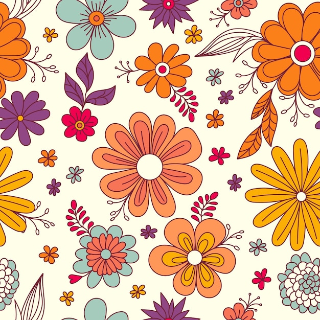 Vector patrón transparente floral colorido flores maravillosas ilustración vectorial estética hippie