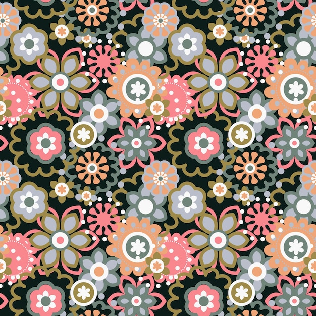 Patrón transparente floral de dibujos animados