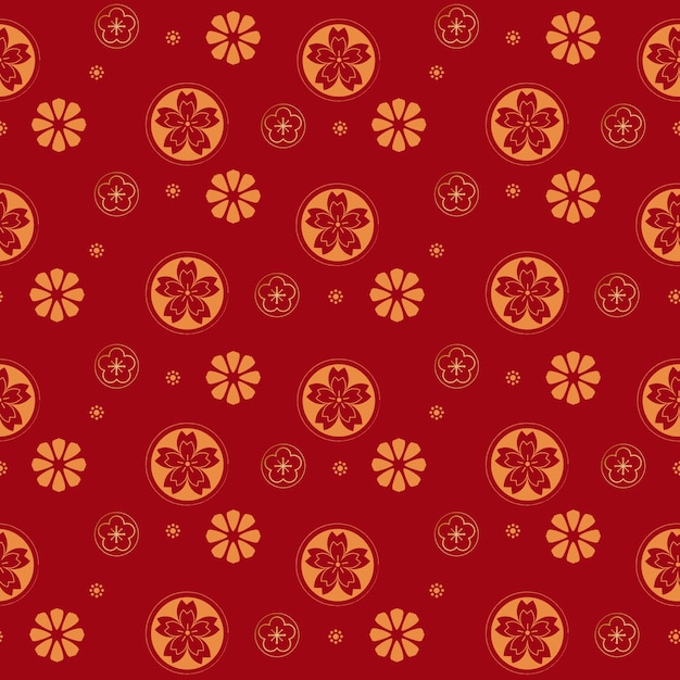 Patrón transparente floral dorado sobre fondo rojo estilo chino
