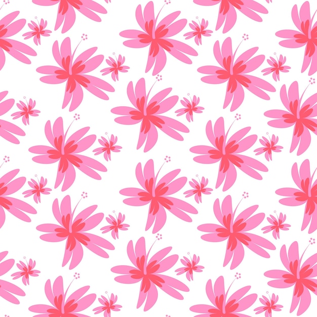 Patrón transparente floral vectorial de flores rosas sobre un fondo blanco