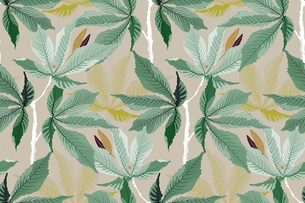 Patrón transparente floral vectorial Hojas verdes sobre un fondo beige Diseño de la planta