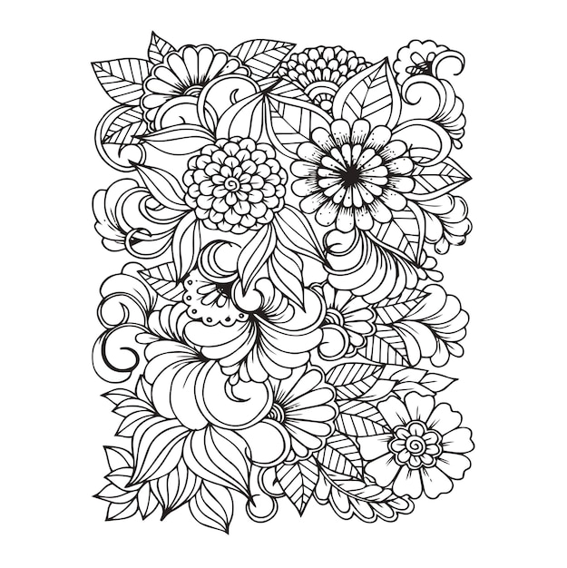 Vector patrón transparente floral zentangle doodle fondo patrón dibujado a mano en blanco y negro