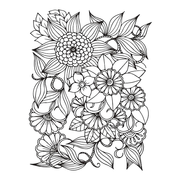 Patrón transparente floral Zentangle doodle fondo Patrón dibujado a mano en blanco y negro