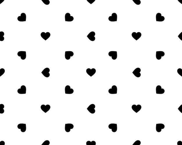 Patrón transparente de forma de corazón simple en arreglo diagonal Fondo de tema romántico y amor Fondo de pantalla de vector blanco y negro
