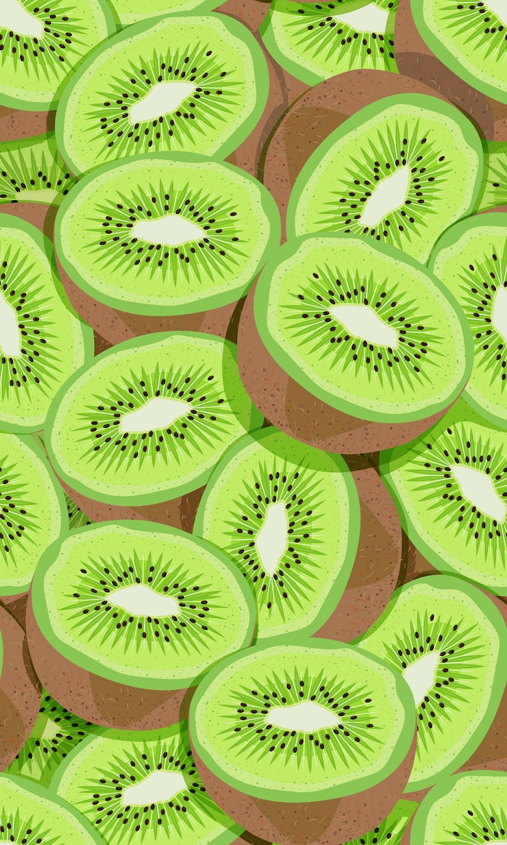 Vector patrón transparente fruta kiwi superpuesto con sombra