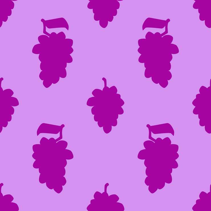 Vector patrón transparente de fruta de uva morada, en estilo de diseño plano. uvas de dibujos animados dibujados a mano