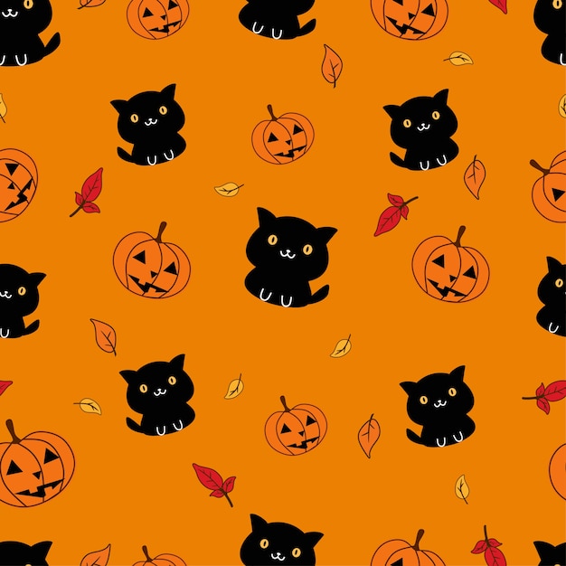 patrón transparente gato negro y calabaza en halloween