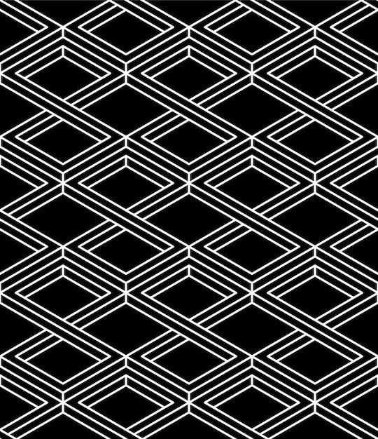 Patrón transparente geométrico abstracto ilusorio monocromo con figuras geométricas 3d. Telón de fondo rayado blanco y negro vectorial.