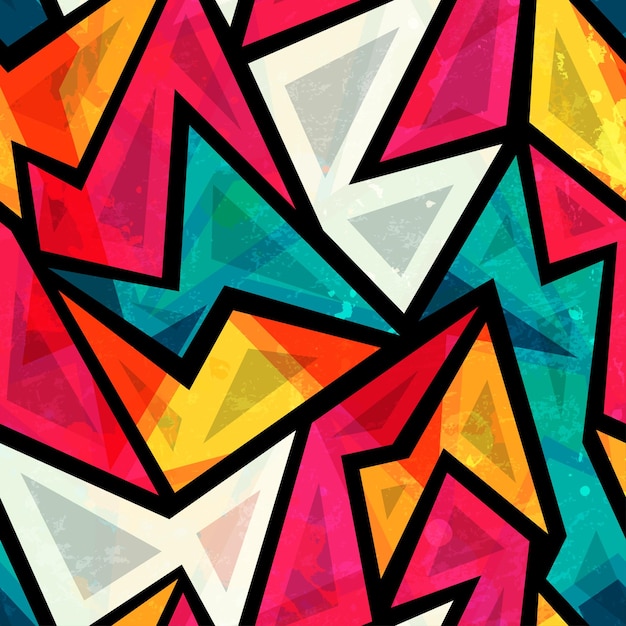 Patrón transparente geométrico colorido abstracto con efecto grunge