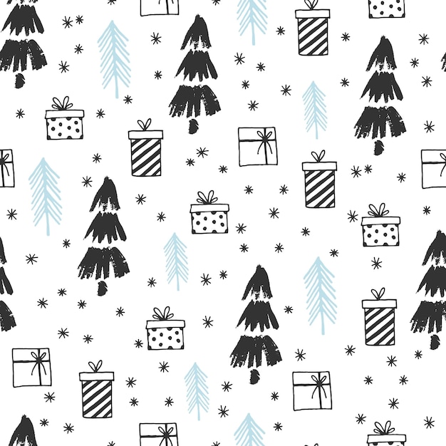 Patrón transparente gráfico de invierno con árboles de Navidad Ilustración de vector de Navidad dibujado a mano