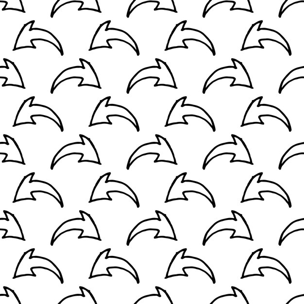 Patrón transparente Handdrawn doodle icono de flecha. Boceto de flecha negra dibujada a mano. Símbolo de signo. Elemento de decoración. Fondo blanco. Aislado. Diseño plano. Ilustración vectorial.