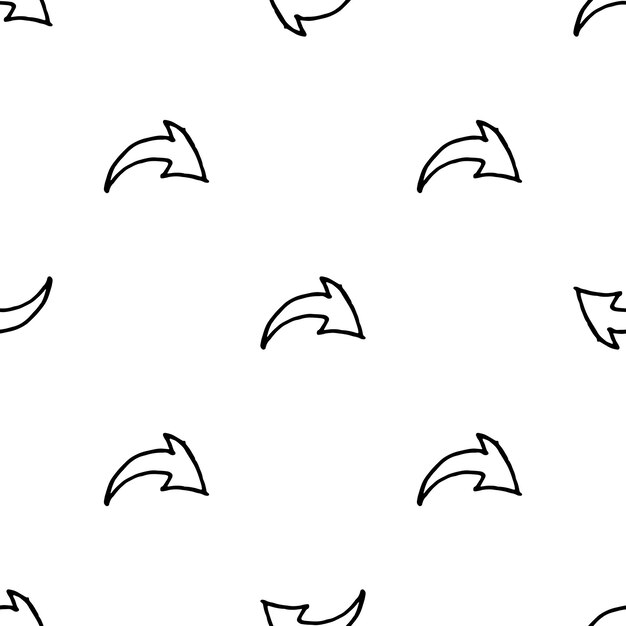 Patrón transparente Handdrawn doodle icono de flecha. Boceto de flecha negra dibujada a mano. Símbolo de signo. Elemento de decoración. Fondo blanco. Aislado. Diseño plano. Ilustración vectorial.