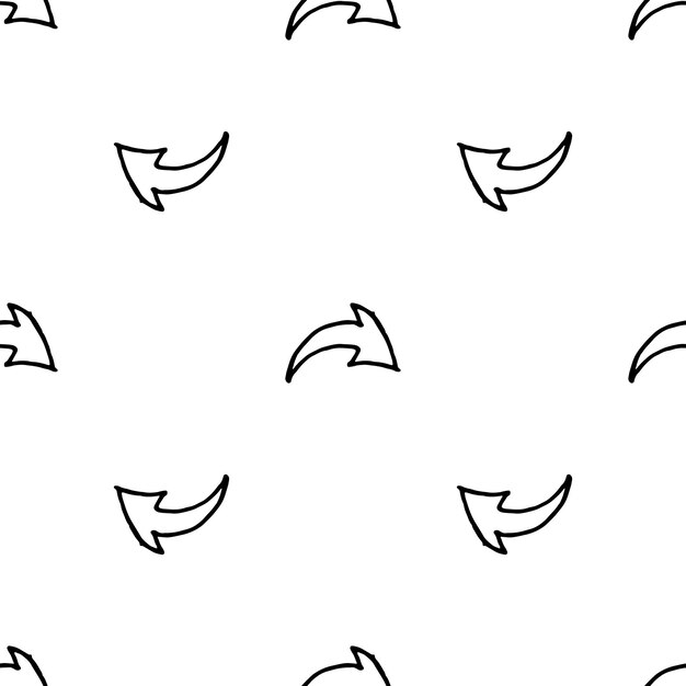 Patrón transparente Handdrawn doodle icono de flecha. Boceto de flecha negra dibujada a mano. Símbolo de signo. Elemento de decoración. Fondo blanco. Aislado. Diseño plano. Ilustración vectorial.