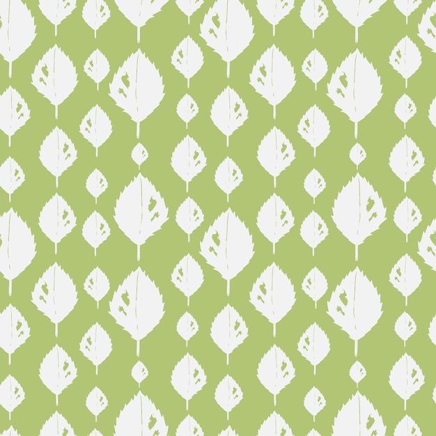 Patrón transparente de hoja vectorial Patrón de hojas blancas dibujadas a mano aislado sobre fondo verde Diseño para envolver papel textil telas de decoración de bodas