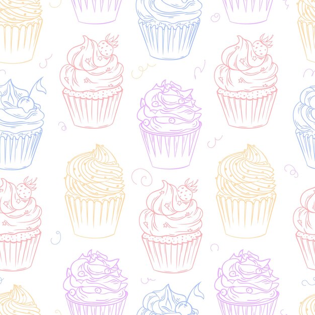 Patrón transparente de ilustración vectorial con pastelitos Patrón de horneado dulce para tela o embalaje