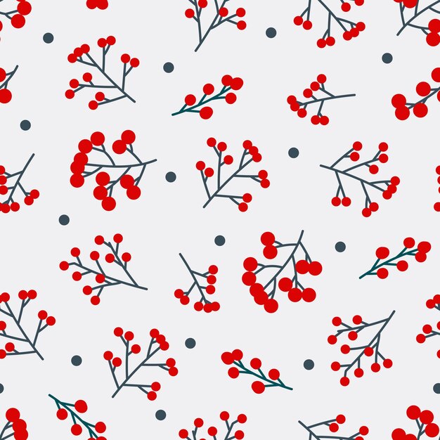 Patrón transparente de invierno floral dibujado a mano con ramas de árboles de Navidad y bayas Fondo de ilustración vectorial
