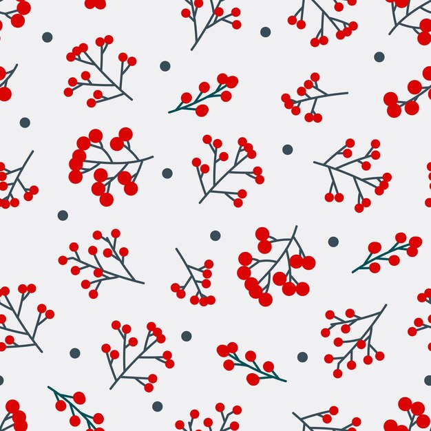 Patrón transparente de invierno floral dibujado a mano con ramas de árboles de Navidad y bayas Fondo de ilustración vectorial