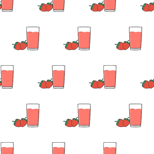 Patrón Transparente De Jugo De Fresa Sobre Un Fondo Blanco. Ilustración de vector de tema de fresa