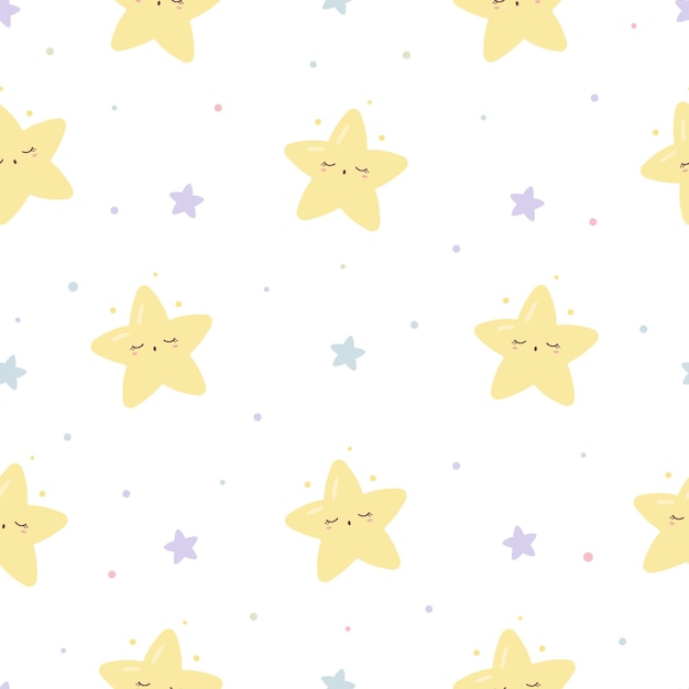 Patrón transparente kawaii con estrellas durmientes centelleantes