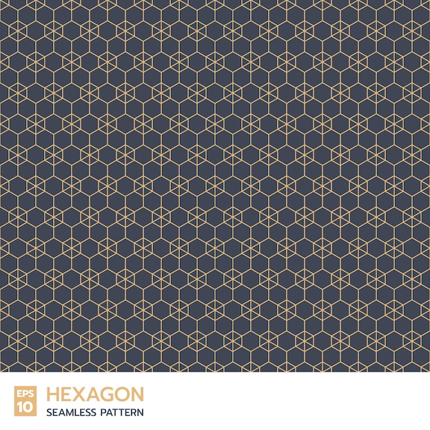 Patrón transparente de línea hexagonal retro sobre fondo azul índigo