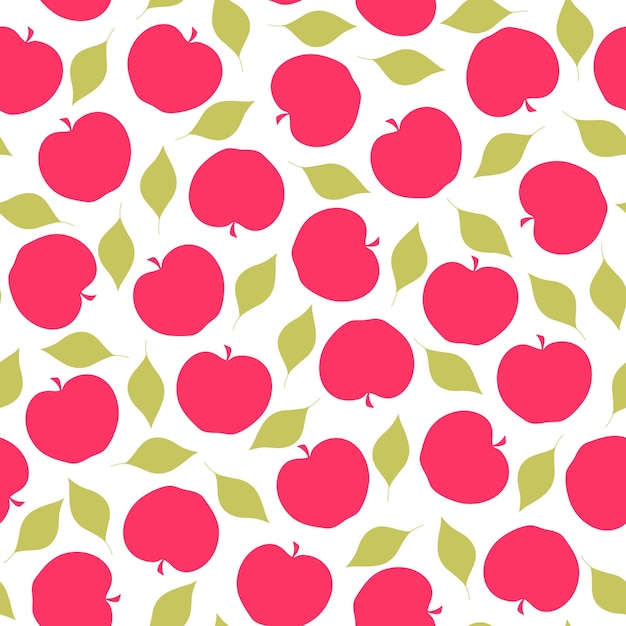 Patrón transparente de manzanas rojas y hojas