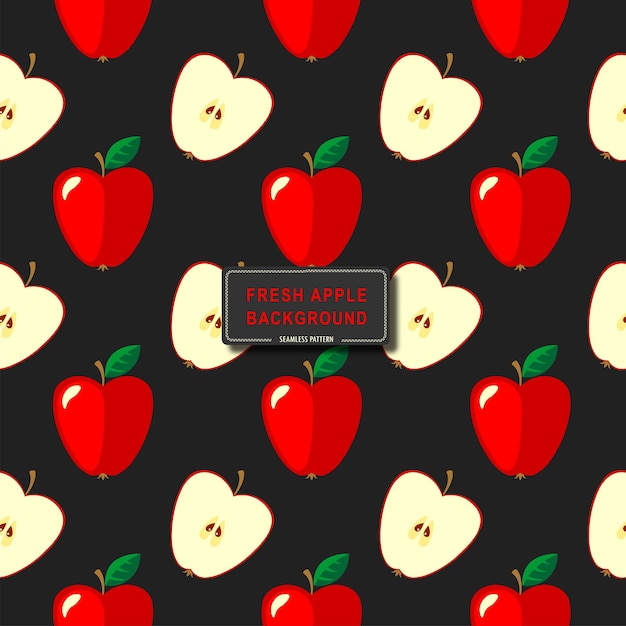 Patrón transparente de manzanas rojas sobre fondo negro, diseño de fondo de ilustración vectorial