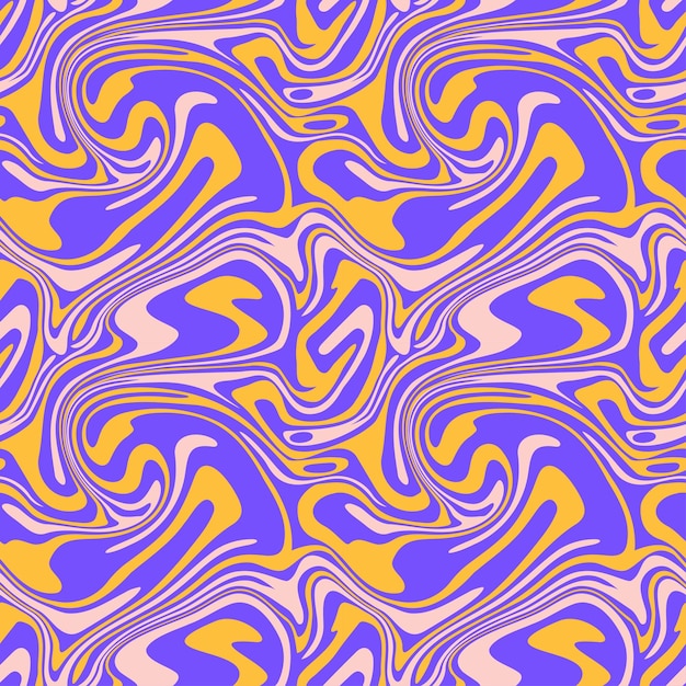 Patrón transparente de mármol líquido de 1970 Textura de remolino ondulado púrpura amarillo Groovy trippy psicodélico